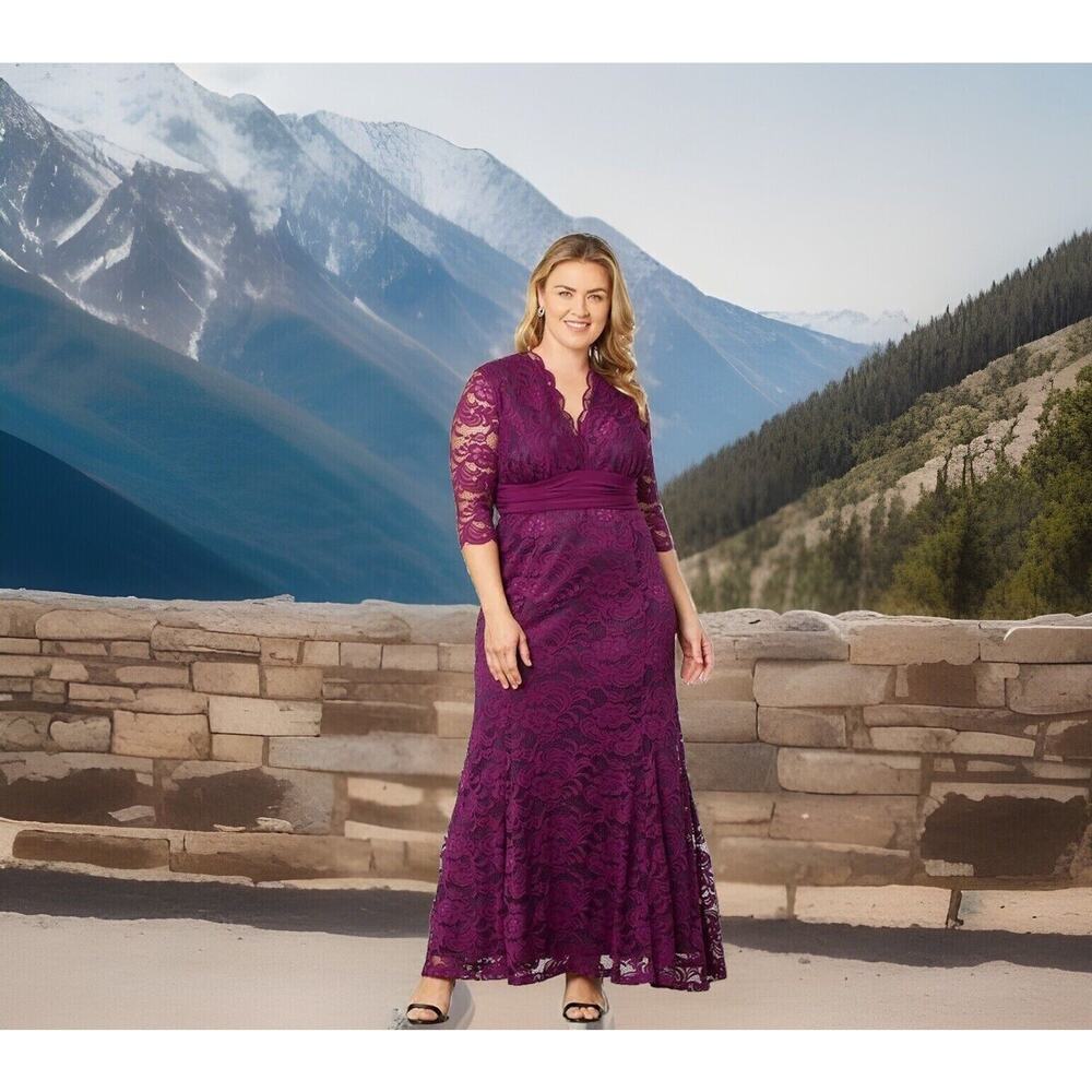 Kiyonna Dress 1X Screen Siren Style Purple Amethyst Lace Maxi Colorful Sexy
